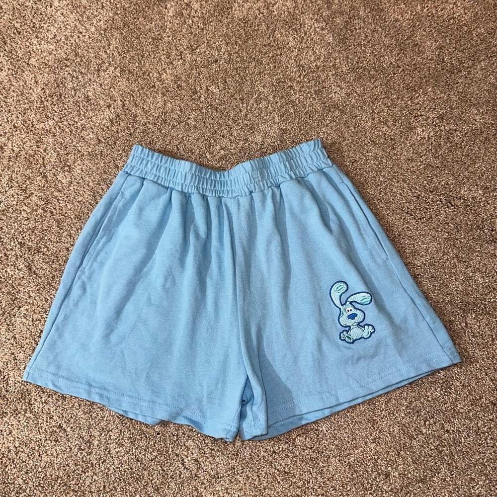 Light Blue Women's Athletic Shorts with Embroidered Bunny